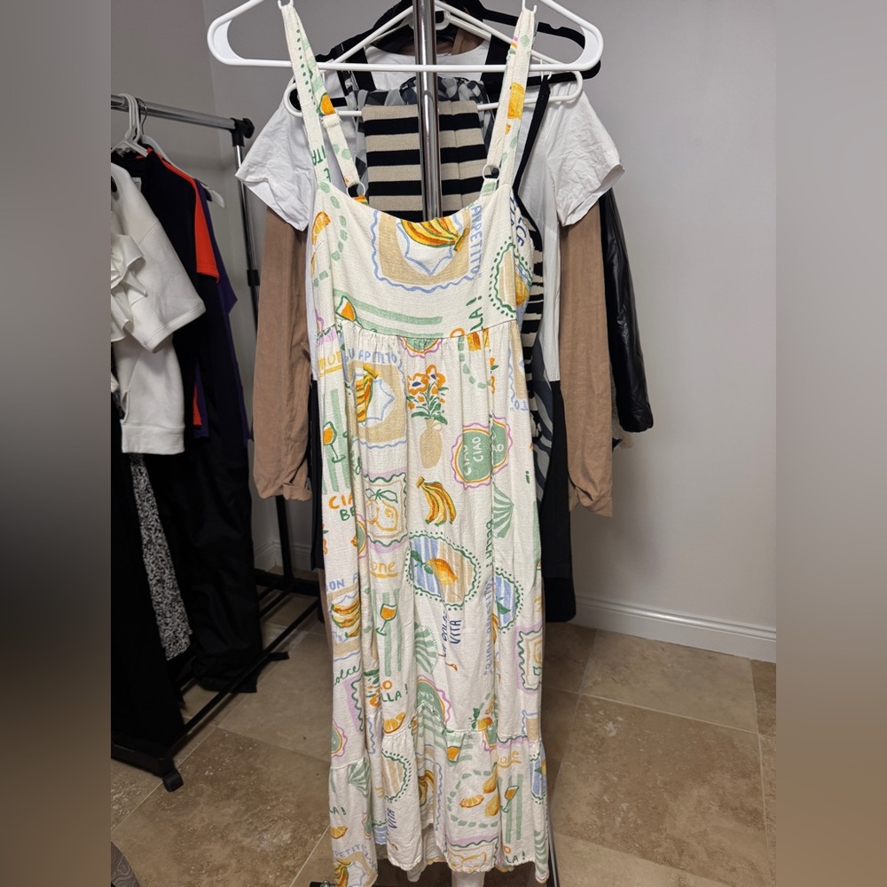 Linen Blend Italian Summer Print Smocked Dress